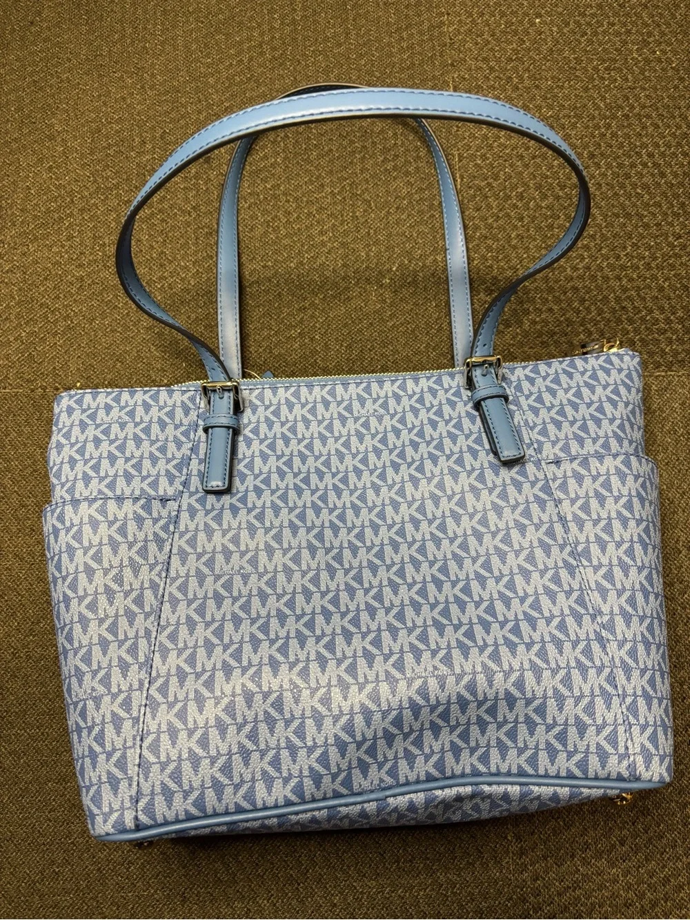 Michael Kors Light Blue MK Logo Tote with Gold Charm